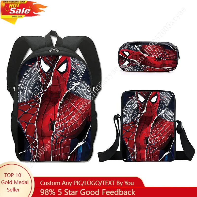 

17in Spider-Man Backpack 3 Set Marvel Shoulder Backpacks Bags with Crossbody Bag Pencilbox Daily Bookbag Computer Packs