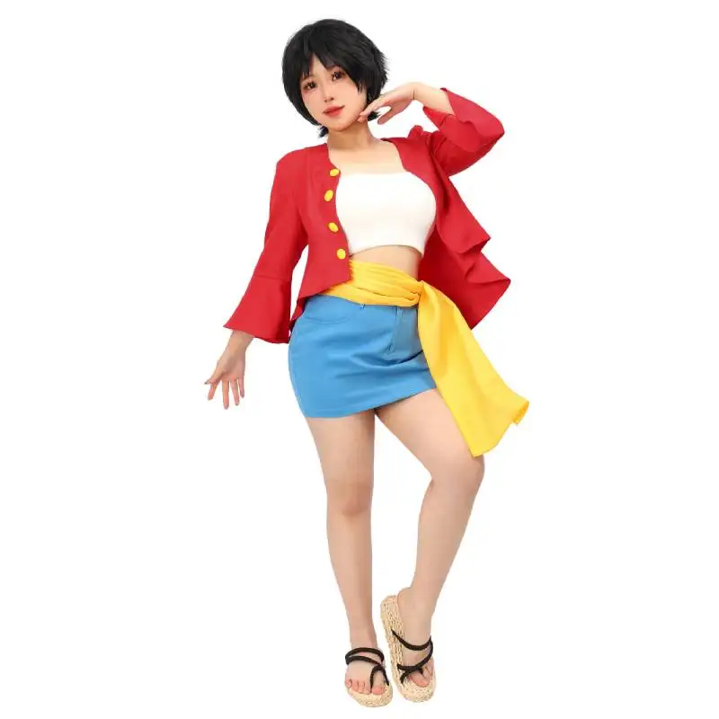 DAZCOS Women's Luffy Cosplay Costume ONE PIECE Monkey D. Luffy Sexy Mini Skirts Party Costume Straw Hat Anime Costume for Women