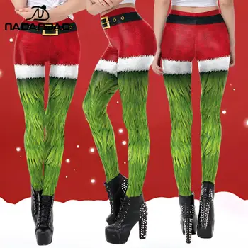 NADANBAO Halloween Weihnachten Cosplay Leggings für Frau Grün Sexy Strumpfhosen Dame Mädchen Workout Hosen für Yoga Urlaub Party Geschenke