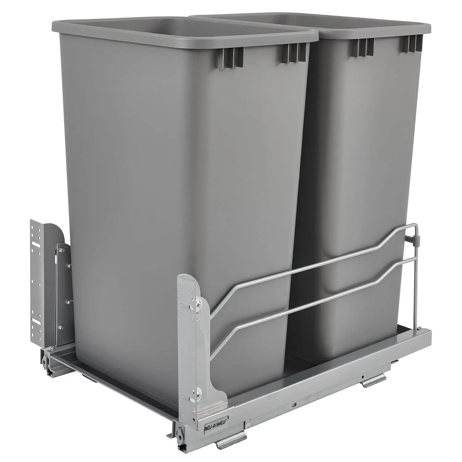 Double Pull Out Trash Can for Full Height Kitchen Cabinets 50 Quart 12.5 Gallon with Soft-Close Slides, Metallic Silver