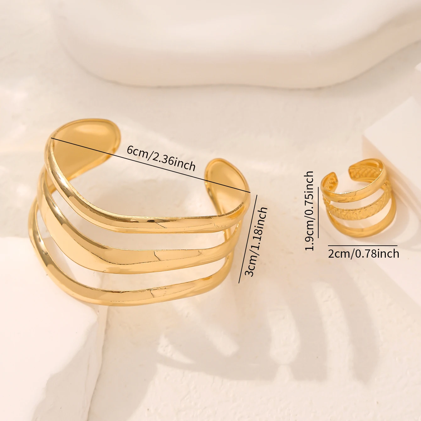 Women's Simple Three-Layer Hollow Geometric Bracelet Ring Set
