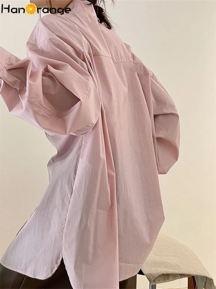 HanOrange 2024 Spring Shirt women Loose silhouette Light Transparent Smooth Aging Reducing Pink Top