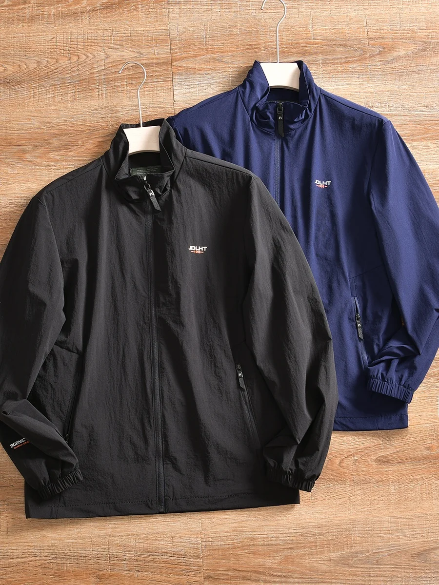 

Outdoor Men's Casual Stand Collar Jacket Quick Dry Breathable Elastic Fabric Spring Sporty Lightweight Zipper Closure Coat