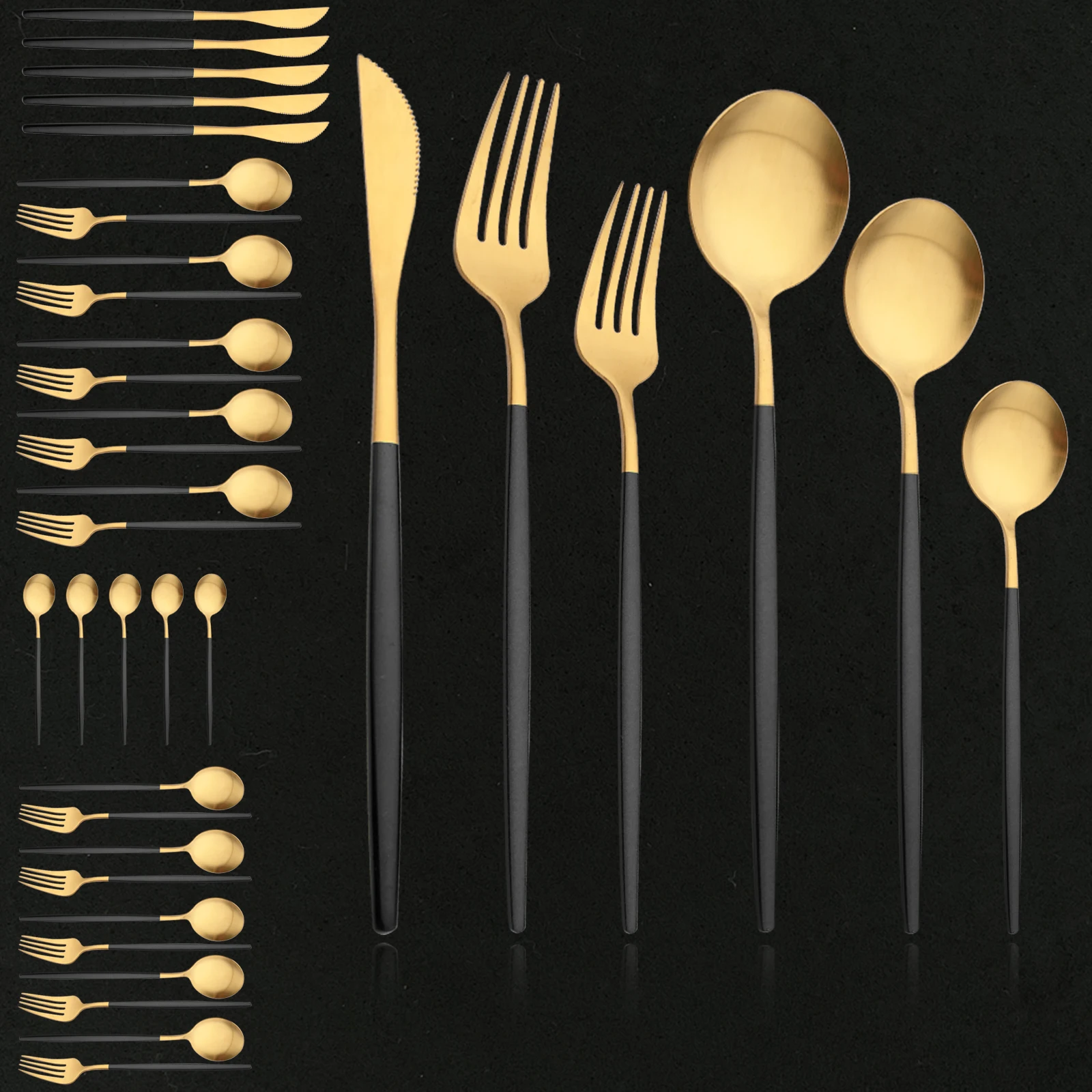 Black Gold 36Pcs Matte Flatware Dinnerware Set Knife Dessert Fork Spoon Dinner Set Stainless Steel Tableware Kitchen Cutlery Set