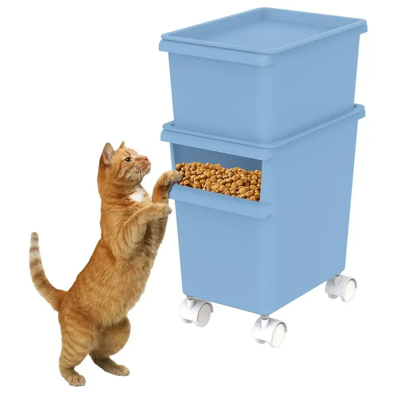 Pet Food Storage Container Cat Food Dispenser Pet Storage Bin Container Stackable Cat Dry Food Storage Box with Wheels for Cat