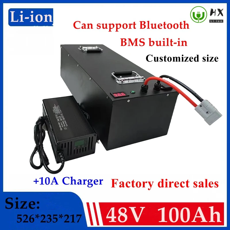 HX-48V 100AH lithium battery bluetooth APP BMS RS485 communication for 5000W scotter golf cart Solar energy + 10A charger.