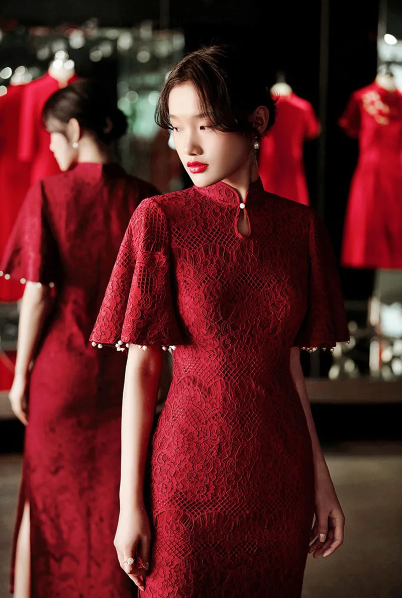 

Осень 2025 г., новый стиль, китайское платье с вышивкой, красные вечерние платья, женские свадебные роскошные и элегантные вечерние платья