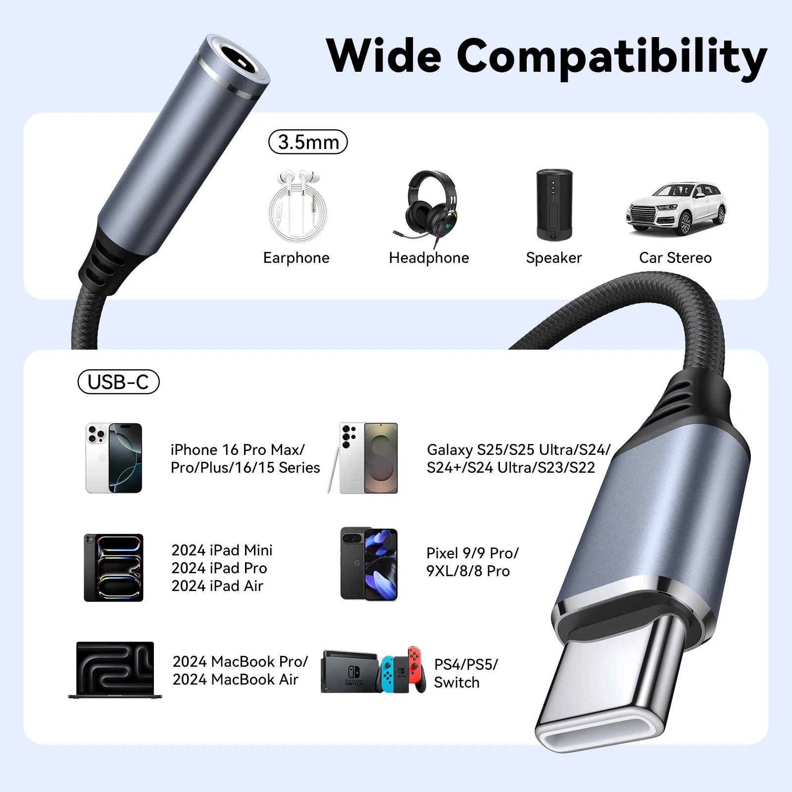 USB C To 3.5 Jack Earphone Adapter USB-C 3.5mm Audio Cable Converter For IPhone 16 15 Pro MAX Samsung Galaxy Huawei Xiaomi