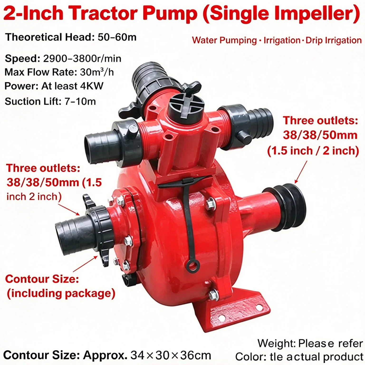1‑2‑3‑4 Inch Water Pump Head Aluminum Self‑Priming Pump 50mm Large Flow Irrigation Water Pump for Farm Watering