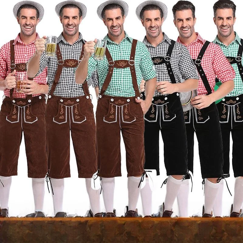 

Men's plus Size German Beer Festival Costume loween Plaid irt Ethnic Sle f Open Collar Other Material 00% Polyester