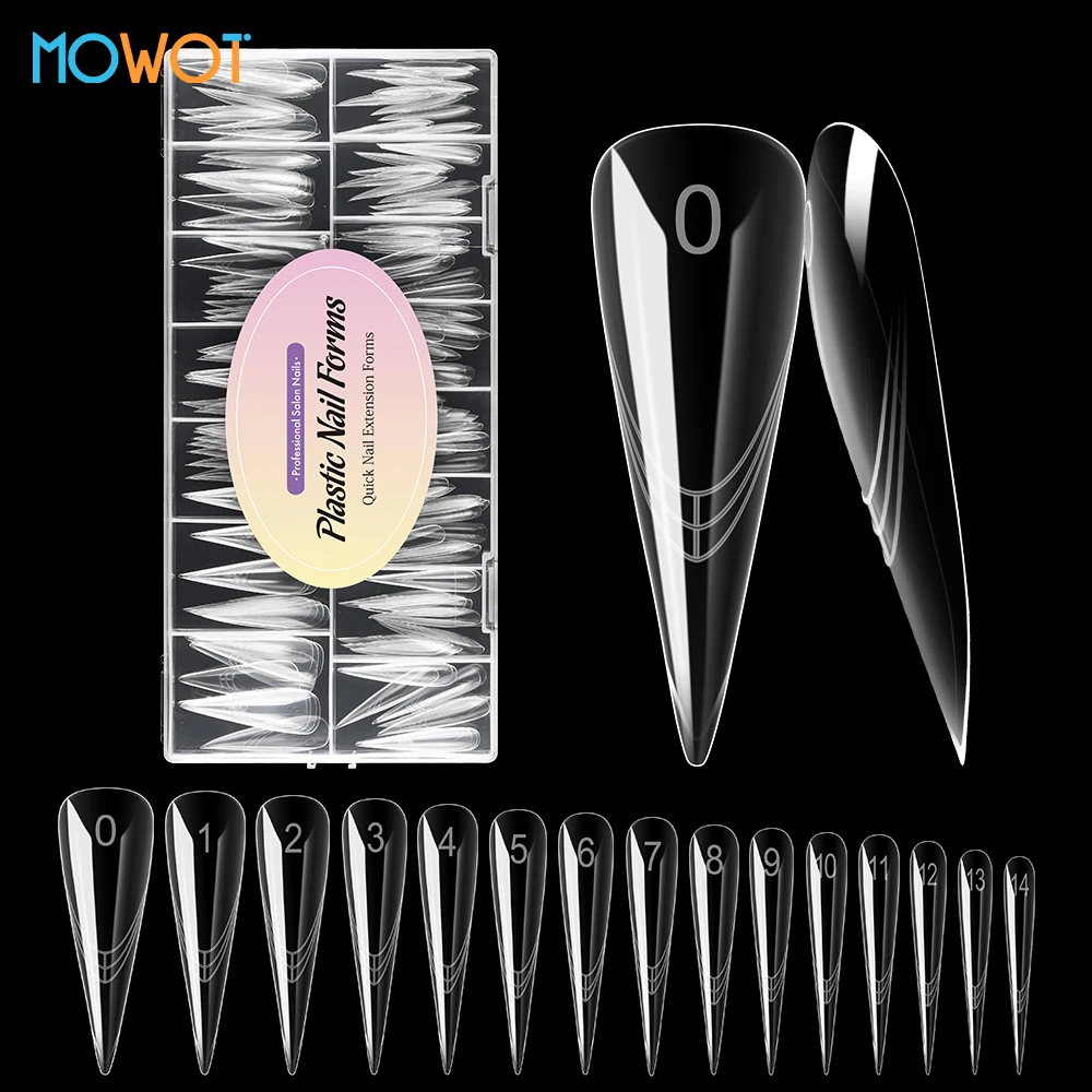 MOWOT New 150pcs Stiletto Nail Dual Forms Large Size Full Cover Extension False Nail Tips for Quick Building Gel Molds 15 Sizes