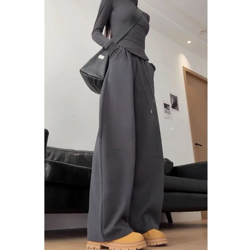 دافئ وغير رسمي Sweatpants فضفاض الموز مستقيم الساق السراويل المألوف الهيب هوب جديد المرأة الخريف الشتاء الصوف بنطلون رياضي