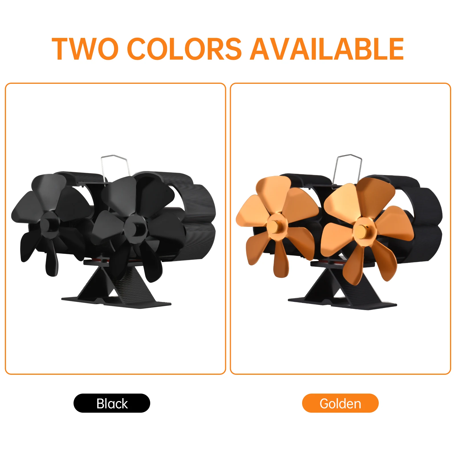 Dual Head 6 Blade Heat Powered Stove Fan with Carrying Handle and Overheating Protection Portable Heat Fan