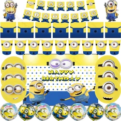 MINISO Minions Ballon Set Party Festivel Supplies Paper Tableware Flag Cup Plate  Birthday Christmas Boy Girl Favor Party Decor