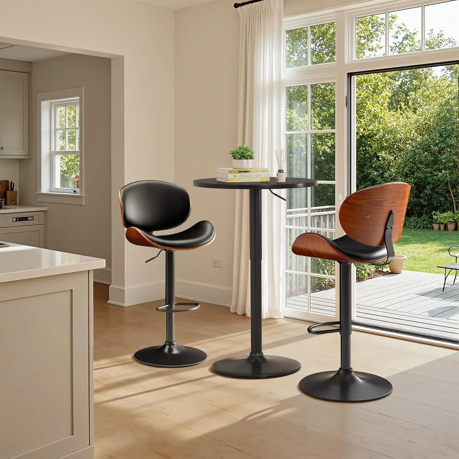 

Bar Stools Set of 2 Adjustable Swivel Bentwood Barstools PU Leather Modern Bar Chairs with Back & Footrest for Bar,, Customized