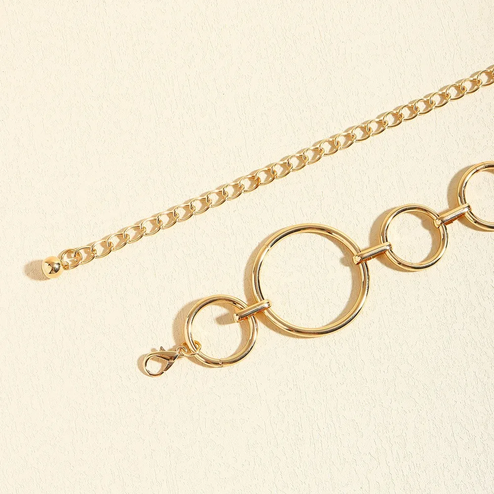 Luxury Women's Waist Chain Simple Design Adjustable Metal Chain Large Circle Shape Hollow Ring Waist Chain