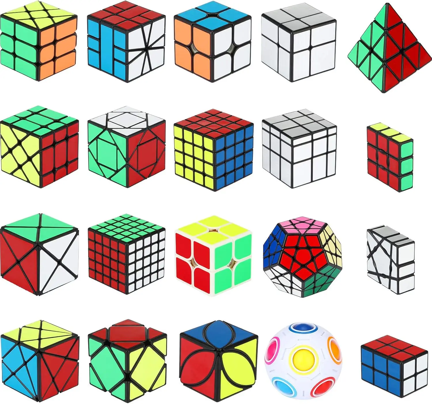 

20Packs Speed Cube Set Cube Bundle 1x3 2x2 2x3 3x3 4x4 5x5 Megaminx Pyramid Skew Mirror Ivy Sticker Cube Puzzles Toys Collection