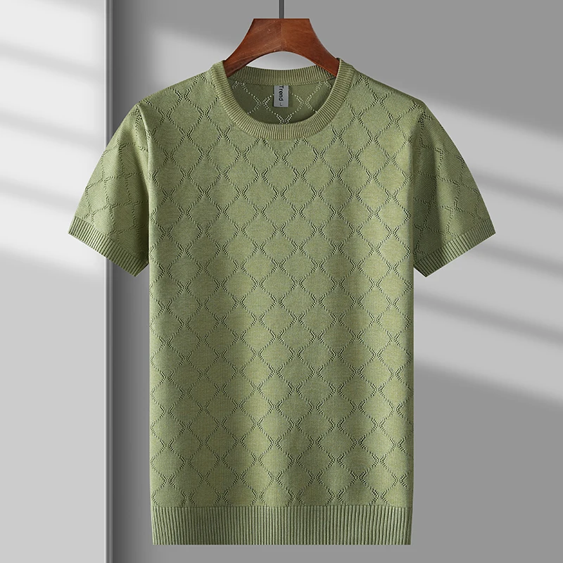 سترة رجالية محبوكة عالية المرونة بأكمام قصيرة بلوفرات رائعة للخريف جودة ناعمة مريحة منقوشة غير رسمية Sueters De Hombre #4