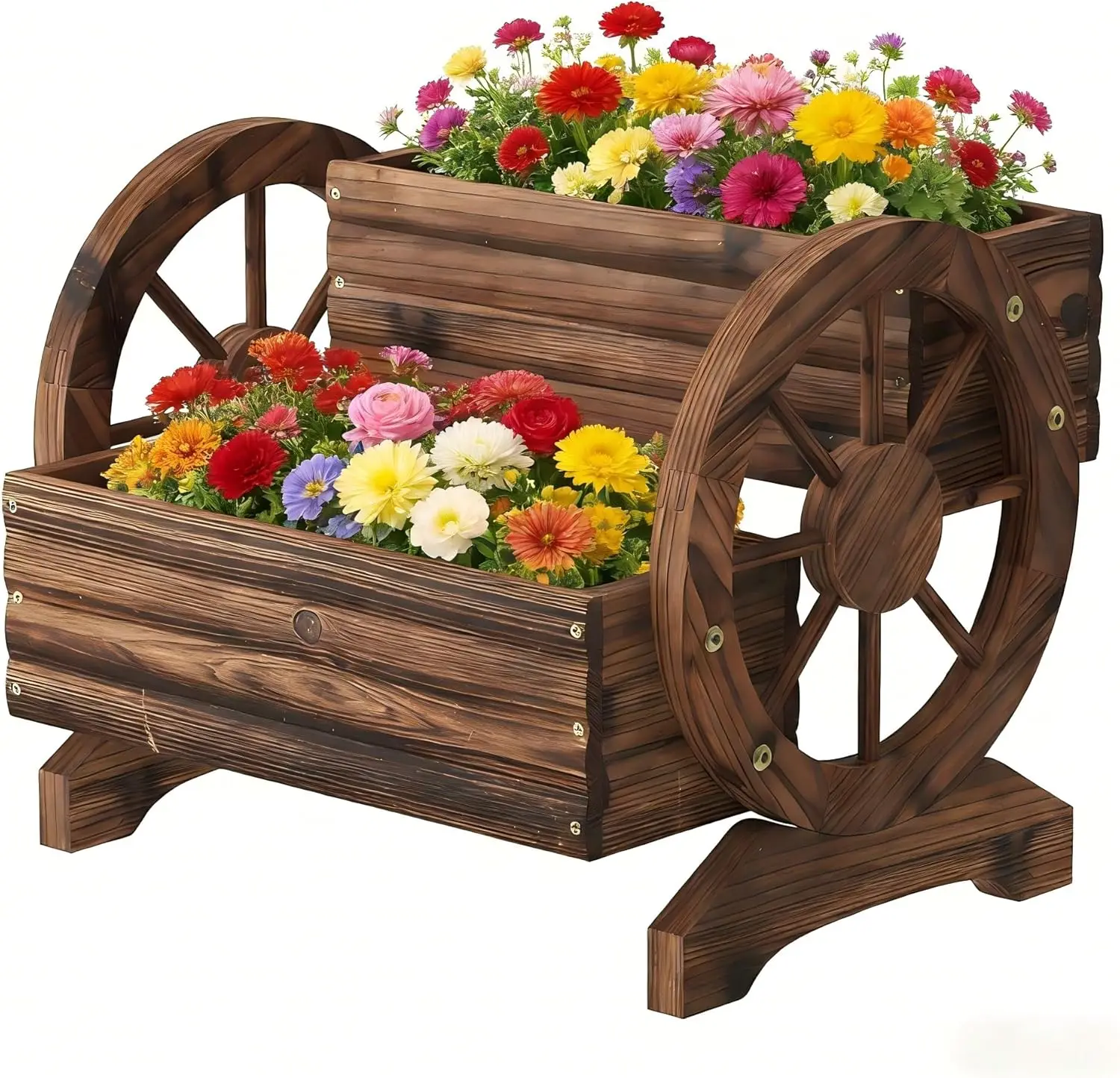 

Деревянная кашпо-тележка на колесах для сада, декора патио, комнатных растений, суккулентов, для двора и балкона