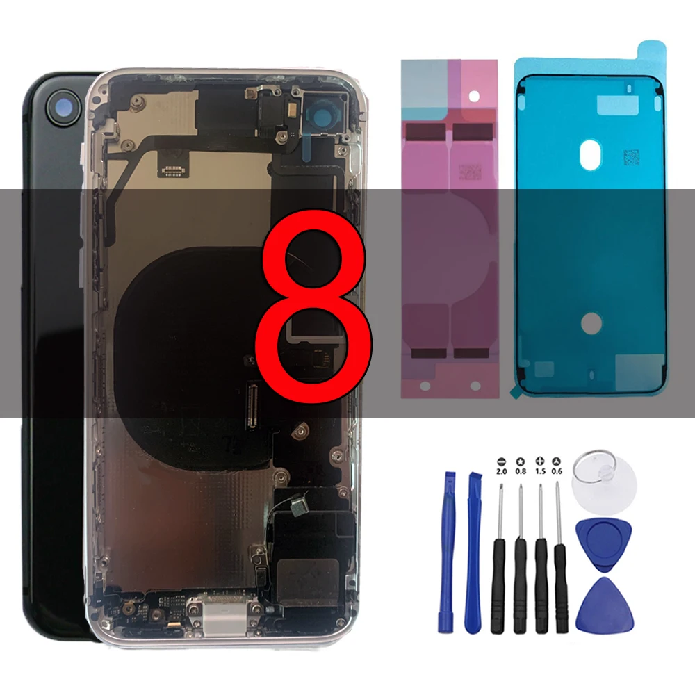 

Full assembly Housing for iPhone 8 Backshell Rear Battery Cover Case Middle Frame Chassis+back glass with Flex Cable