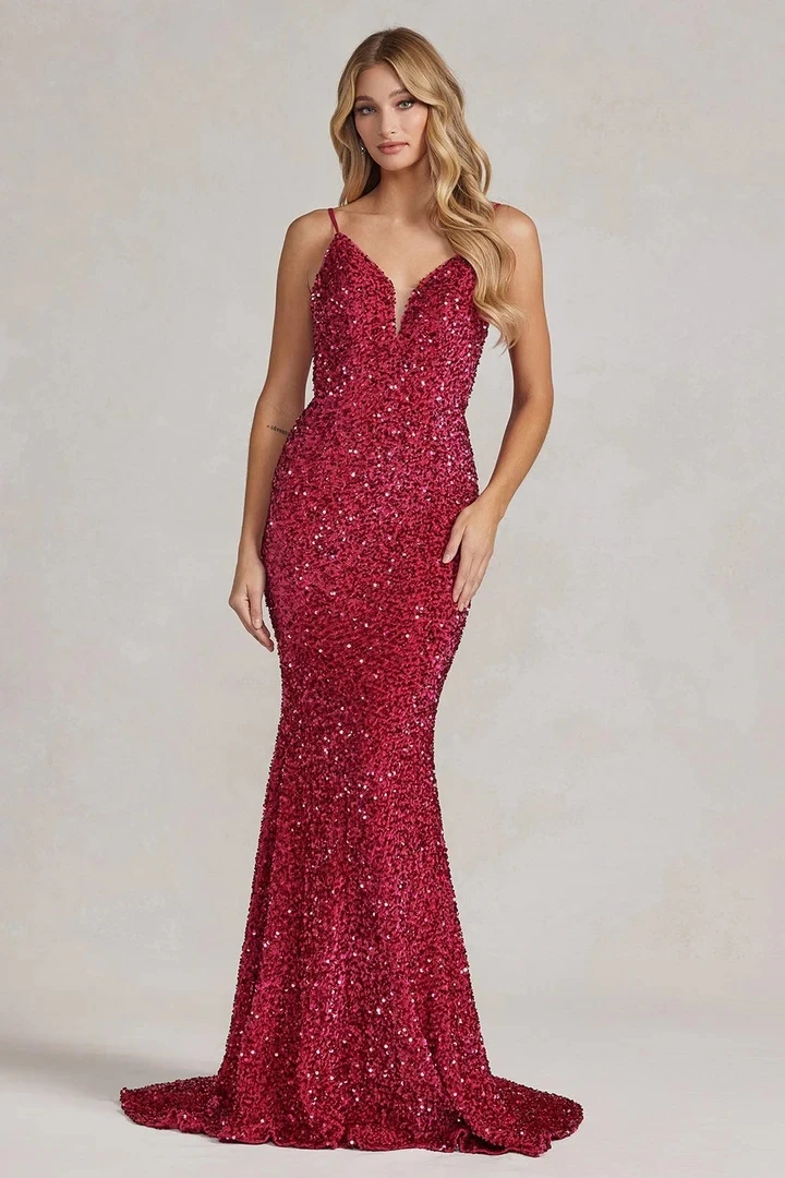 Customized FDHAOLU Sexy V Neck Gold Sequin Evening Dress Women Strap Dress Party Sleeveless Maxi Dress Long Prom Dress