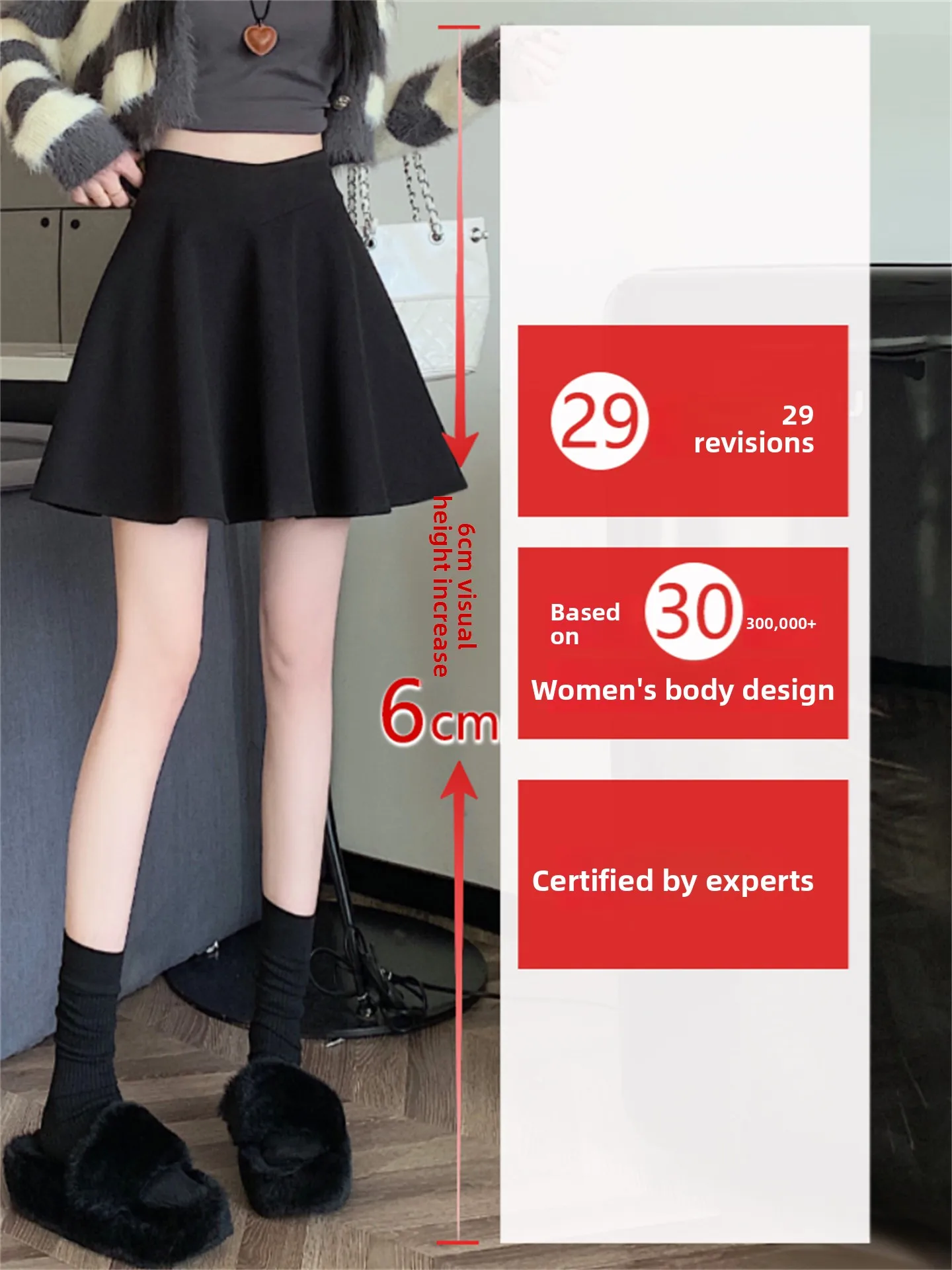 High Waist Thickened Woolen  Skirt Black A-Line Half-length Spring New Style Women's Fashion Korean Style Casual Skirt