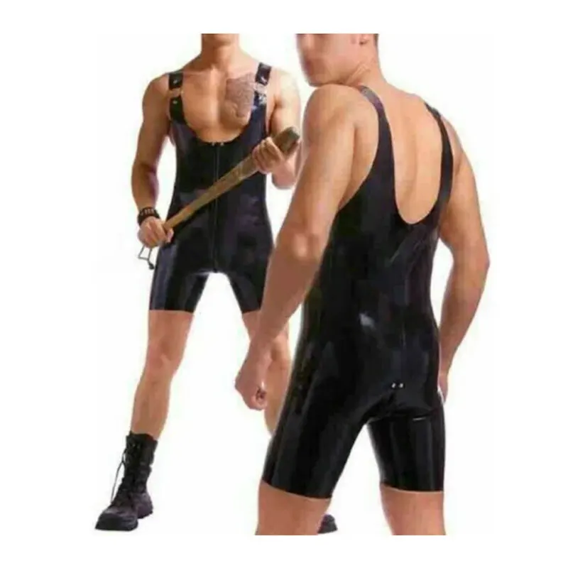 

Handmade sexy tight fitting Latex Men’s Leotard Shoulder O-Rings Overall Black Unitards Cool Customized 0.4m