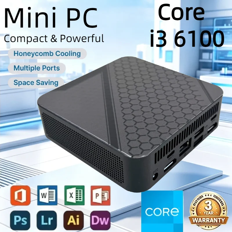 New Mini PC High-Performance Portable Core i3-6100 WiFi6 BT5.2 4K HD RAM 1TB/2TB SSD Gaming Office Mini PC