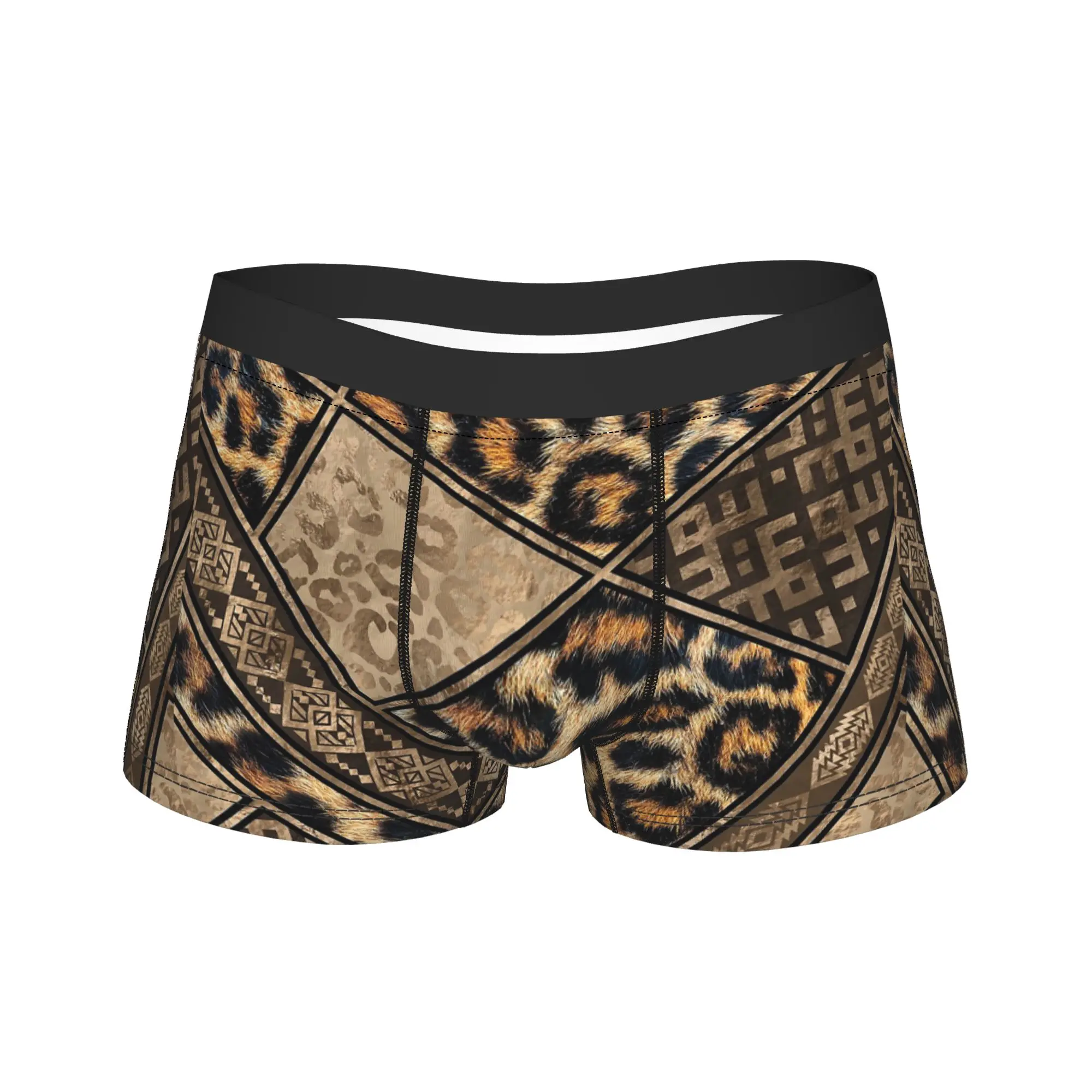 

Boxer Leopard Fur with Ethnic Ornaments Shorts Panties Briefs Men's Underwear Brown Animal Leopard Soft Underpants for Male