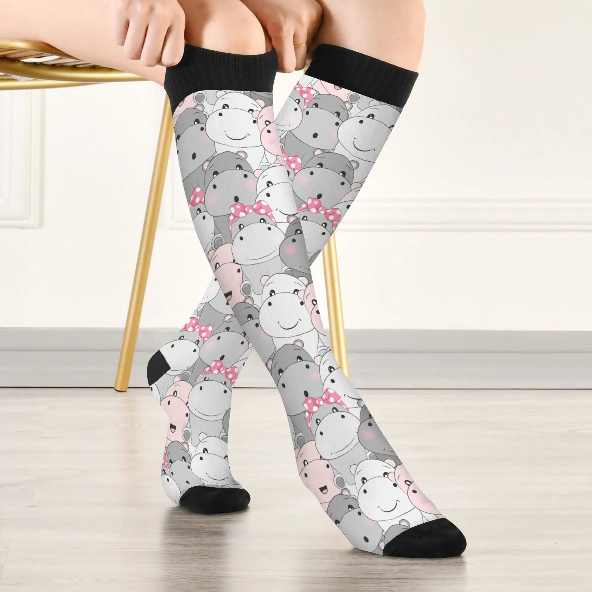 

Cute Happy Hippo Cartoon Socks Casual Fashion Women's Stockings Novelty Funny Compression Socks Running Cycling Sports Socks