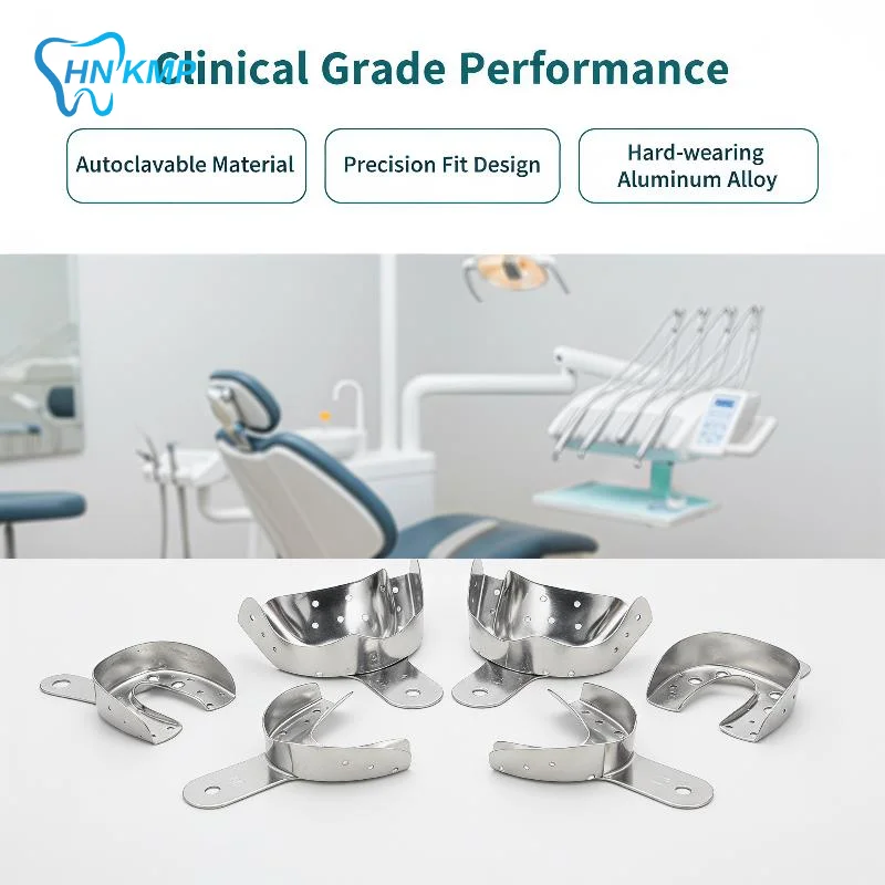 2Pcs Reusable Aluminum Alloy Dental Impression Trays Upper Lower Teeth Trays for Dental Restoration Teeth Molding Lab