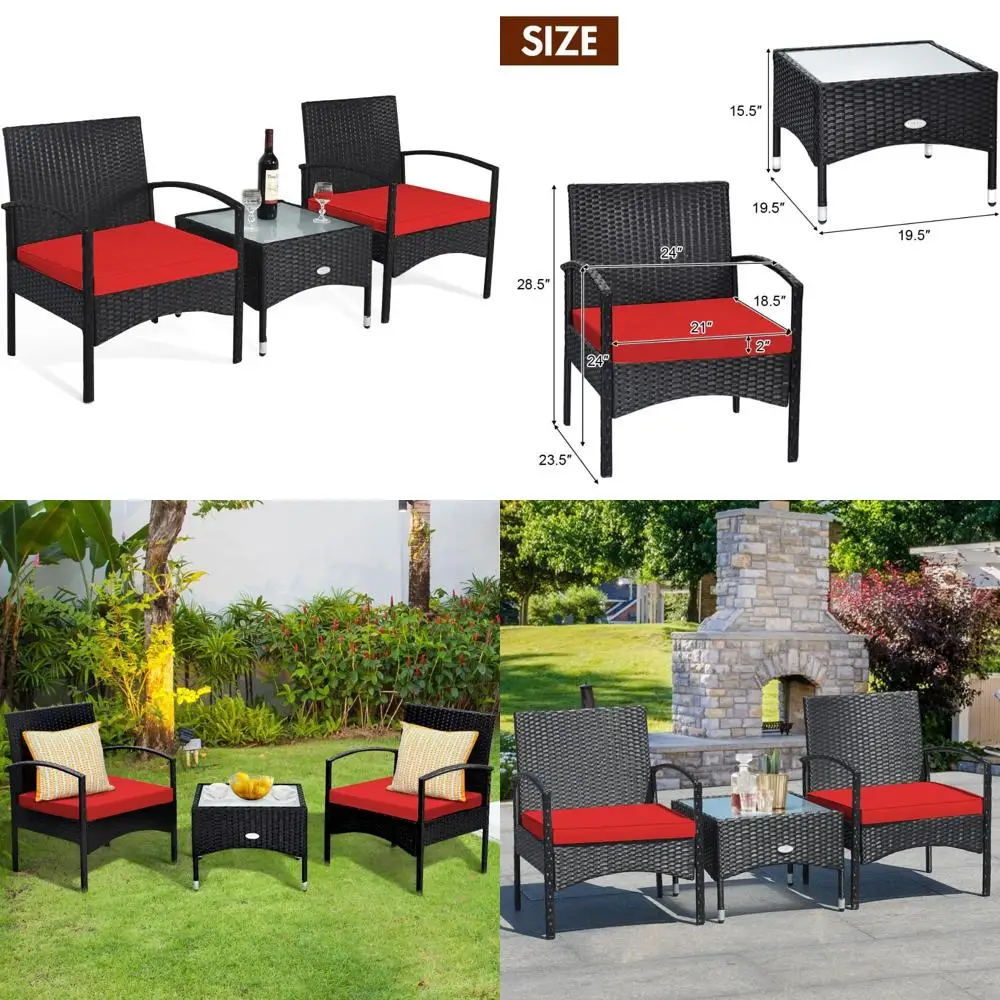 3-Piece Outdoor Wicker Rattan Furniture Set with Chairs and Coffee Table, High Load Bearing for Conversation Areas