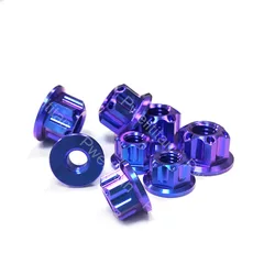 Motorcycle Titanium Alloy Flange Nuts M5 M6 M8 M10 M12 M14 1.0/1.25/1.5/1.75mm Pitch Fastener for Motor Bicycle Car