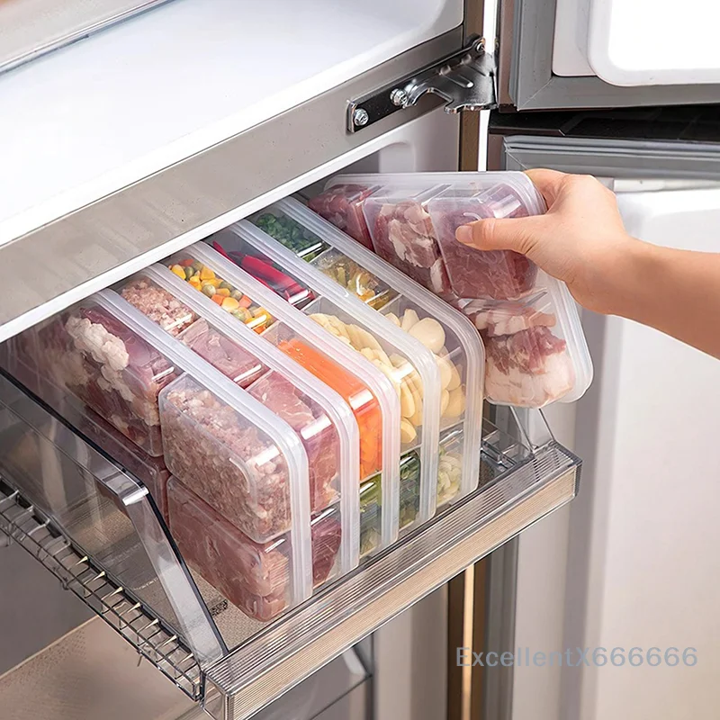 

Portable Kitchen Food Storage Container Box 2/4/6 Grids Vegetable Sealed Preservation Refrigerator Food Grade