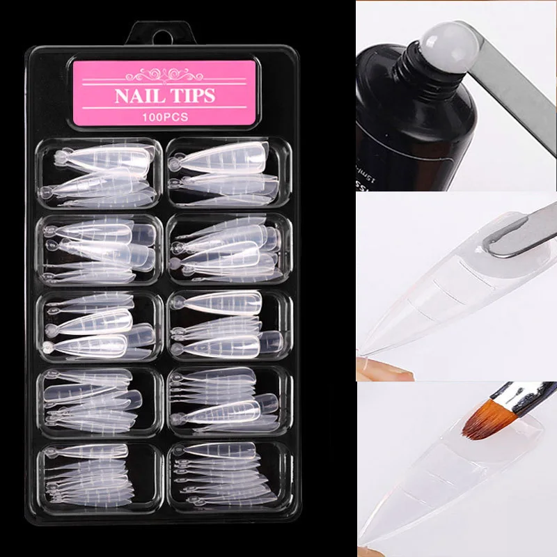 20/100pcs Full Cover False Nail Tips Quick Building Mold Sculpted Nail Tips Fake Fingernail Extension Manicuring Tools Set