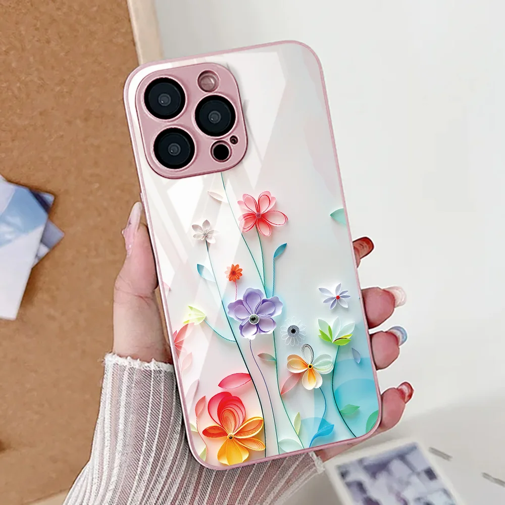 لوتس زهرة جراب هاتف آيفون 16 برو آيفون 17 14 13 11 12 15 برو ماكس الهواء 16E XR XS 8 7 زائد SE غطاء من الزجاج المقسى #4