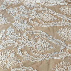 Off White Cord Lace Fabric Sequins Embroidered Tulle Lace Bridal Wear Wedding Dress Sewing Laces New Designs 2024 1.3M Wide