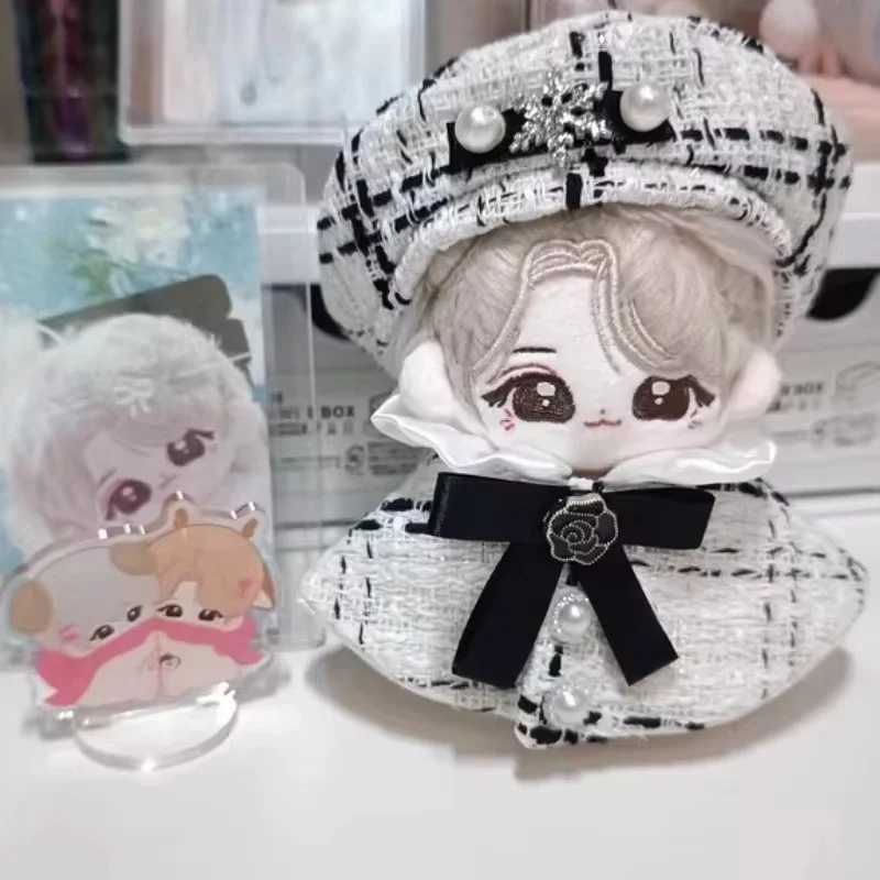 10cm Handmade Plush Doll Toy Clothes 20 10cm Anime Fashion High-End Pearl Beret Bow Cloak Set For Boy And Birthday Girls Gift