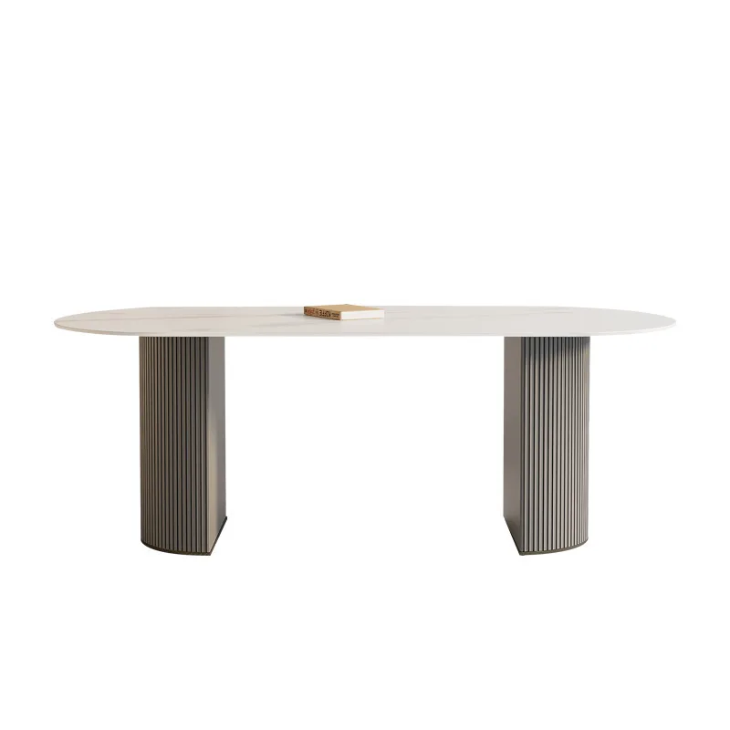 Nordic minimalist style, black rock slab dining table, oval dining table