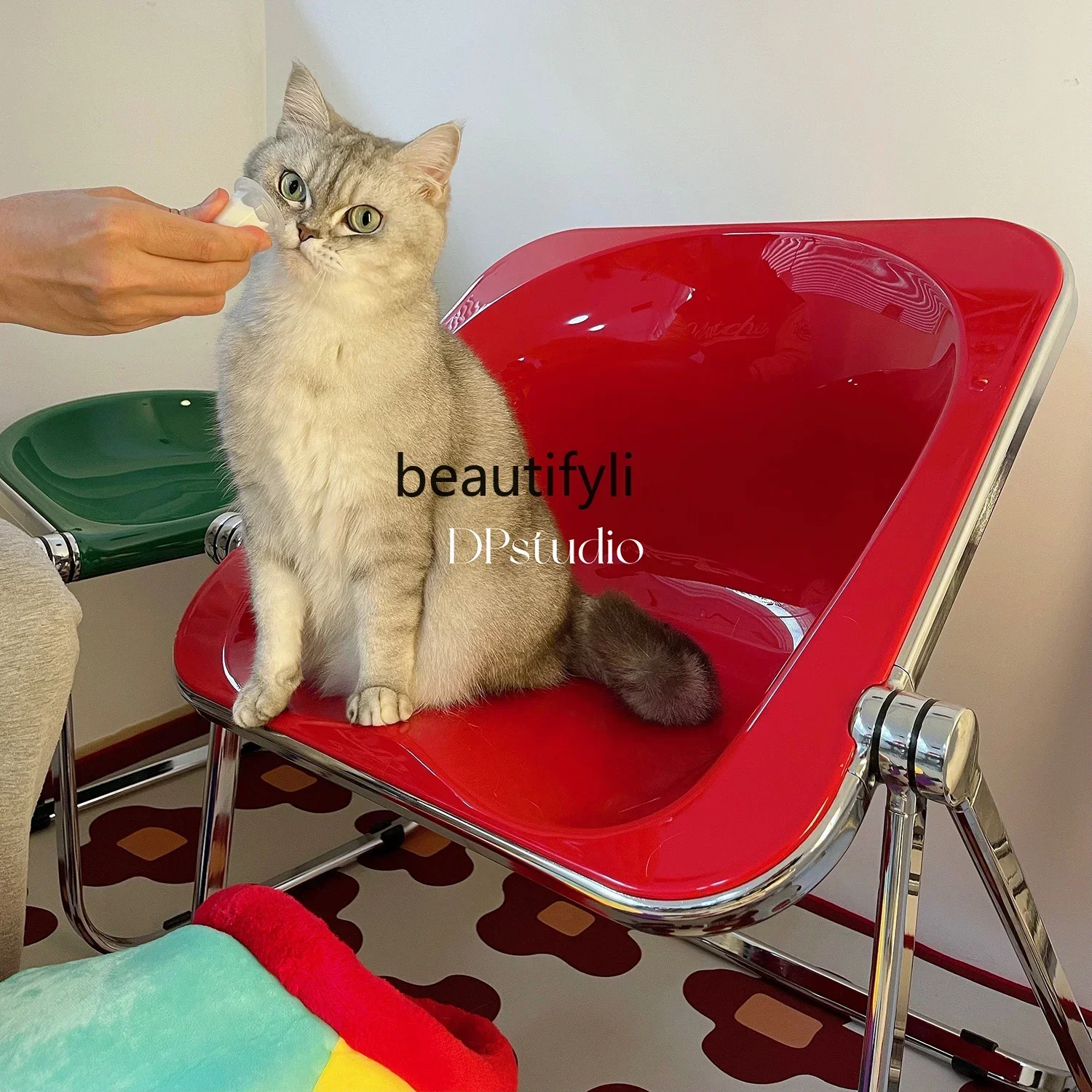 القرون الوسطى كرسي بلا ظهر قابل للطي شفاف بسيط خمر معدن الاكريليك كرسي قابل للطي غرفة المعيشة الدراسة #5