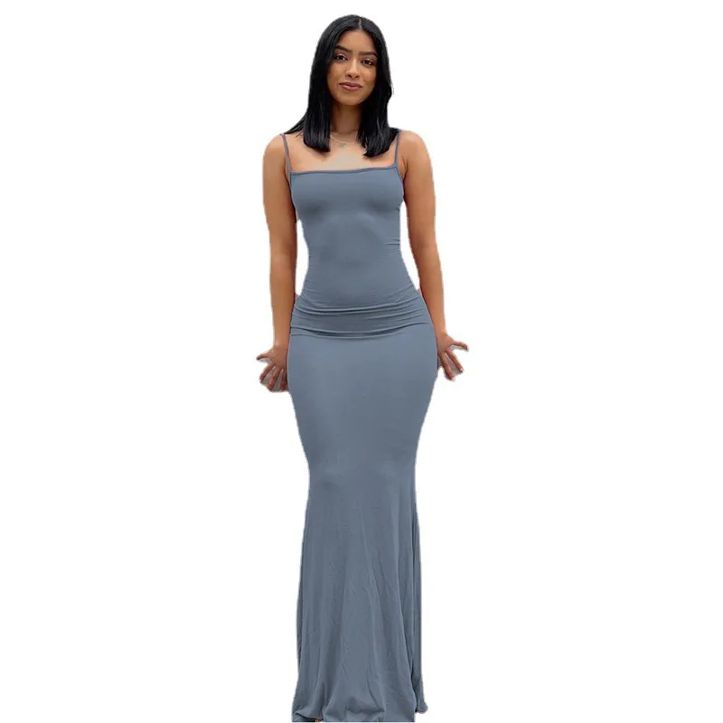 Satin-Slip, ärmellos, rückenfrei, Maxikleid für Damen, 2023, Y2K, Sommer, figurbetont, elegant, sexy Outfits, Damen, Geburtstag, Party, Club, Sommerkleid