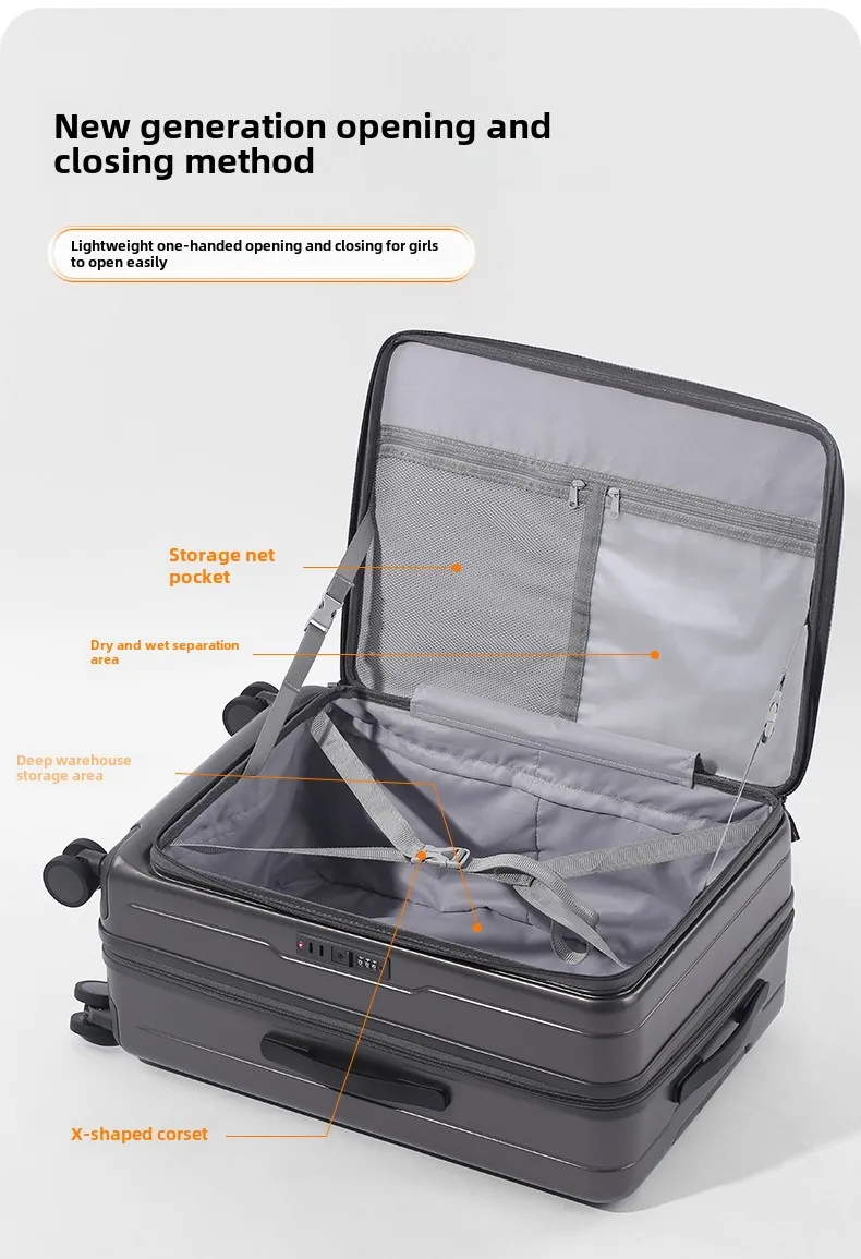 Side opening lid suitcase female new expandable multifunctional trolley case boarding suitcase suitcase leather suitcase