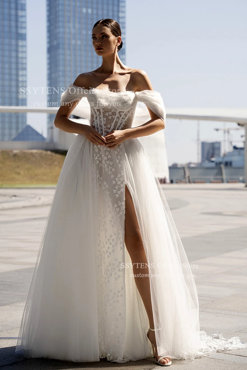 SSYTENS-vestidos de novia bohemios Vintage con hombros descubiertos, Apliques de encaje, corte en A, elegante vestido de novia con forma de corazón personalizado