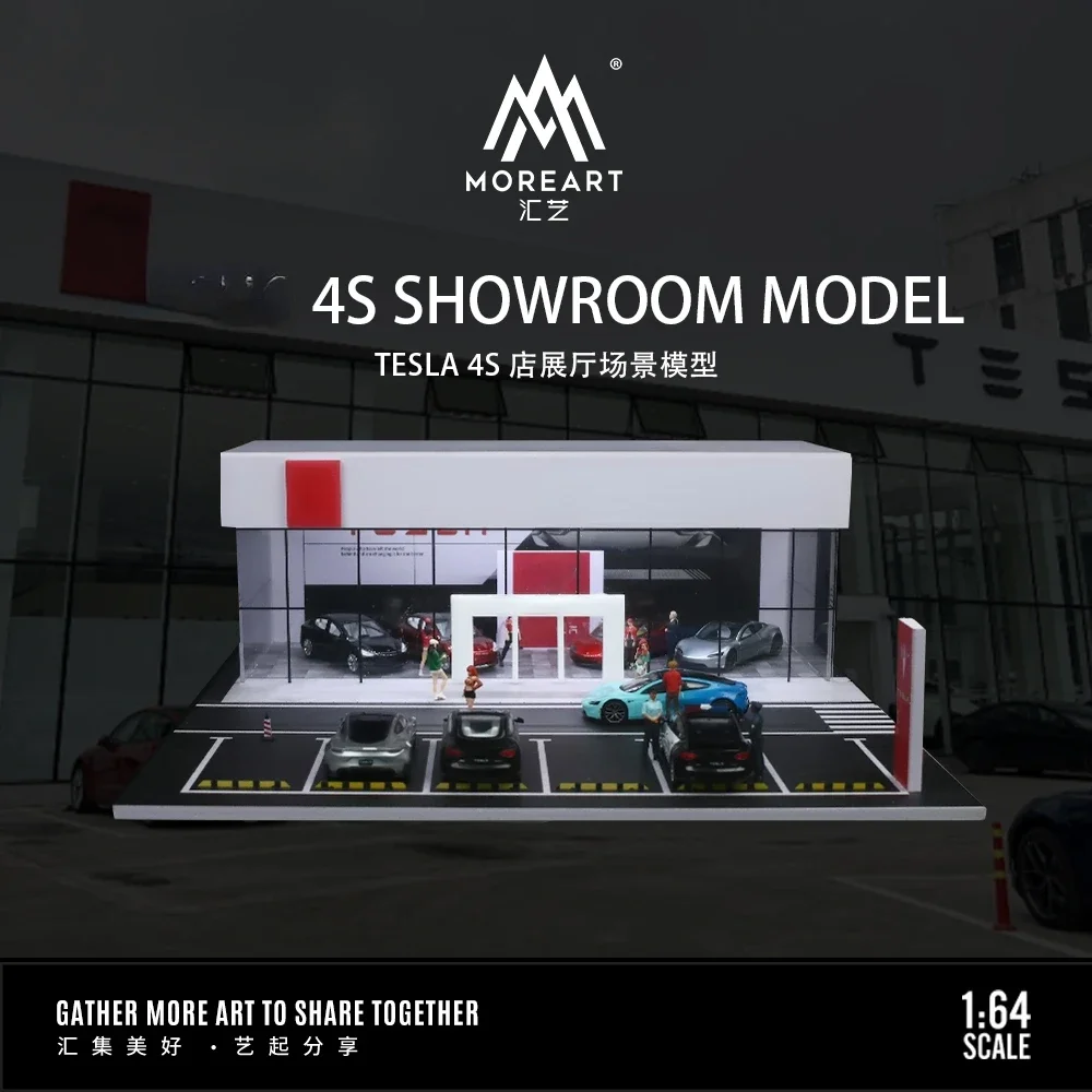 1/64 Diorama Car Garage Model LED Lighting City Showroom Outdoor Car Showroom Parking Lot Scene Display Building Model Gift