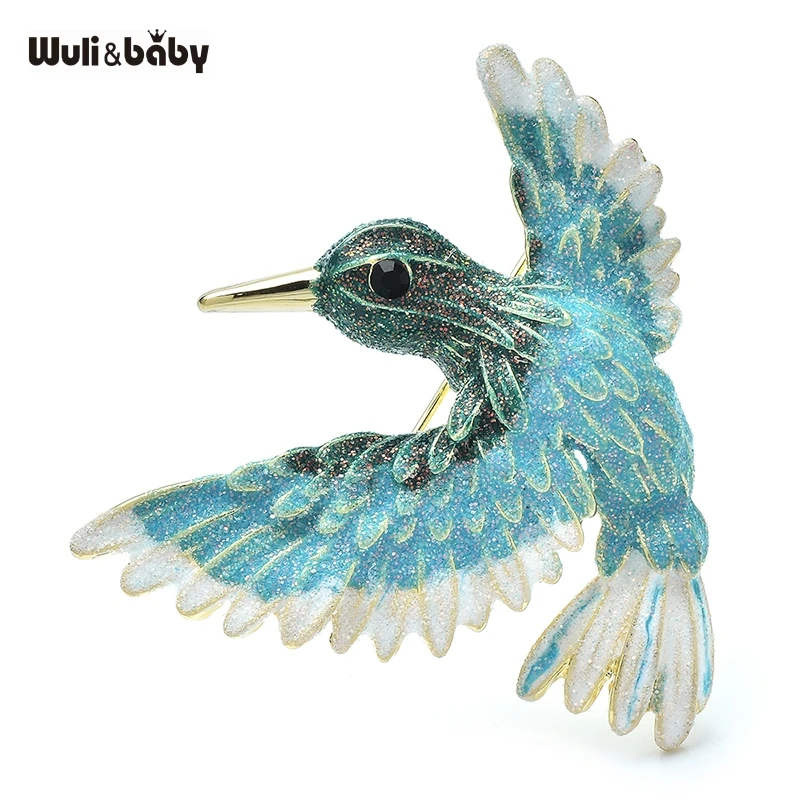 Wuli&baby Cute Flying Hummingbird Brooches For Women 2-color Enamel Bird Animal Party Office Brooch Pins Gifts