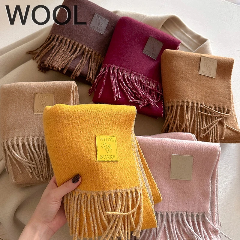 الشتاء وشاح من الصوف للنساء طويل دافئ شال كشمير التفاف الصلبة سيدة الأوشحة الحجاب الإناث الباشمينا باندانا رئيس الأوشحة سرق #1