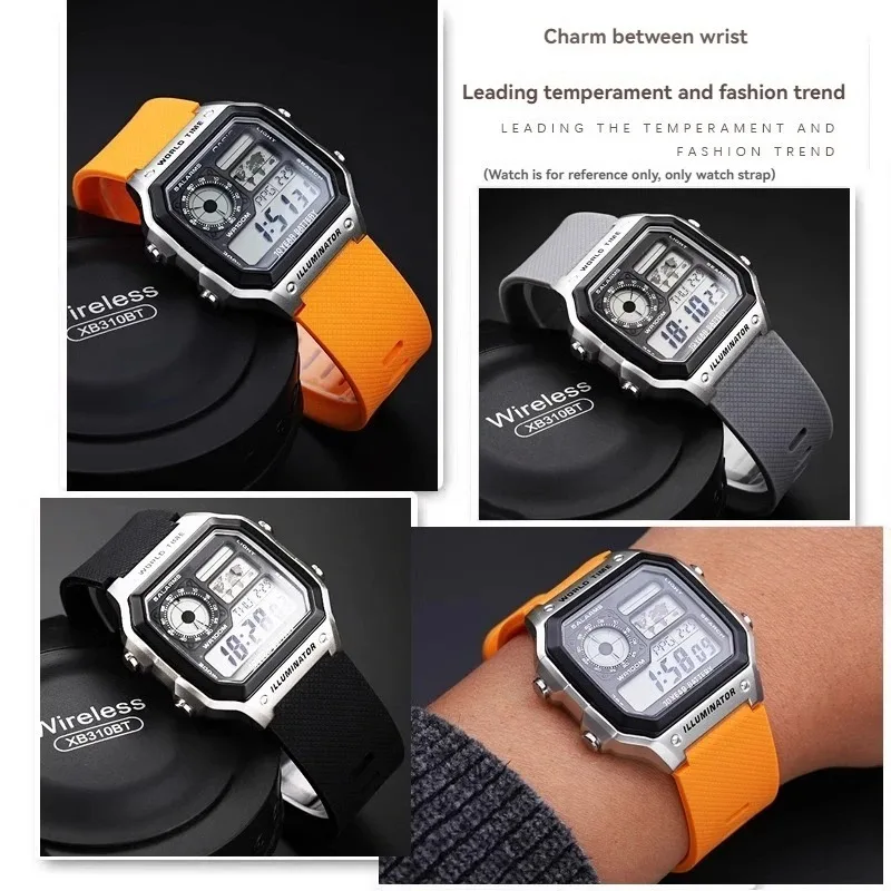 For Casio AE1200 AE-1200 AE-1200WH AE-1300 Modified Stainless Steel Case Silicone Rubber Watch Strap 18mm Bracelet Metal Bezel