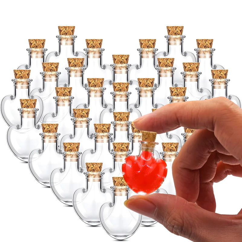 10pcs 22x26mm Glass Bottles Heart Shape Clear Drifting Bottles Small Wishing Bottles with Cork Stoppers Wedding Party Supplies