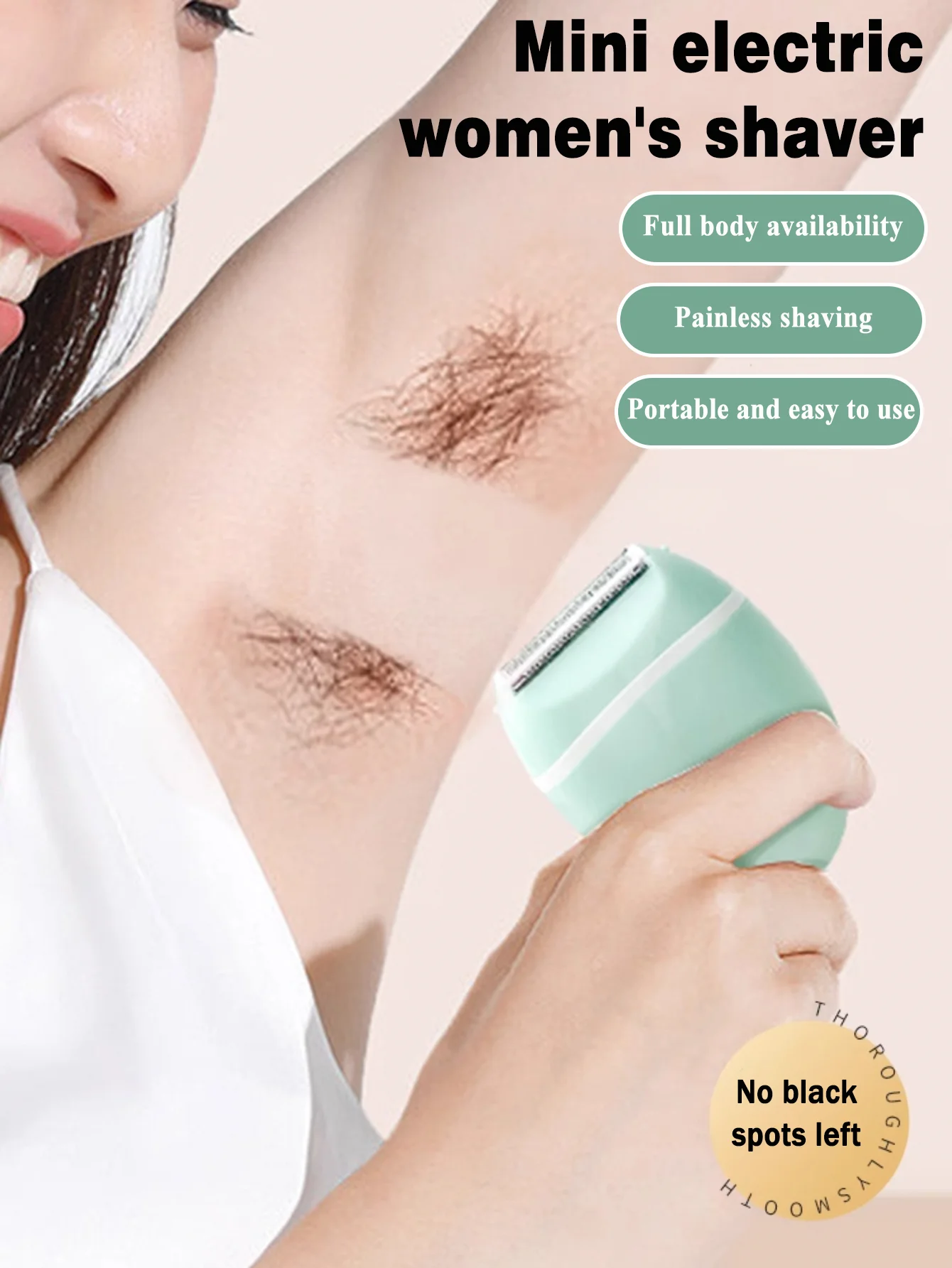 ماكينة إزالة الشعر الكهربائية للنساء، مدعومة ببطاريتين AAA، مناسبة للجسم بالكامل والوجه والساق والذراع وتشذيب الحلاقة تحت الإبط، المنتج لا يشمل البطاريات.