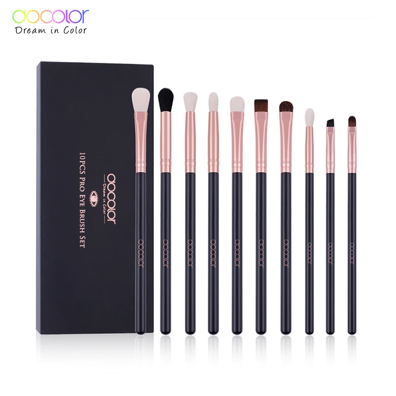 Docolor 10Pcs Black Eyebrow Brush Set Horse Hair Powder Foundation Eyeshadow Make Up Brushes Cosmetics Lip Pincel Makeup Tool